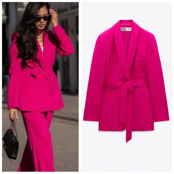 Zara Jackets & Blazers - NWT ZARA $130 Belted Tuxedo Blazer Vibrant Pink Women's XL Neon Fuschia  NEW!